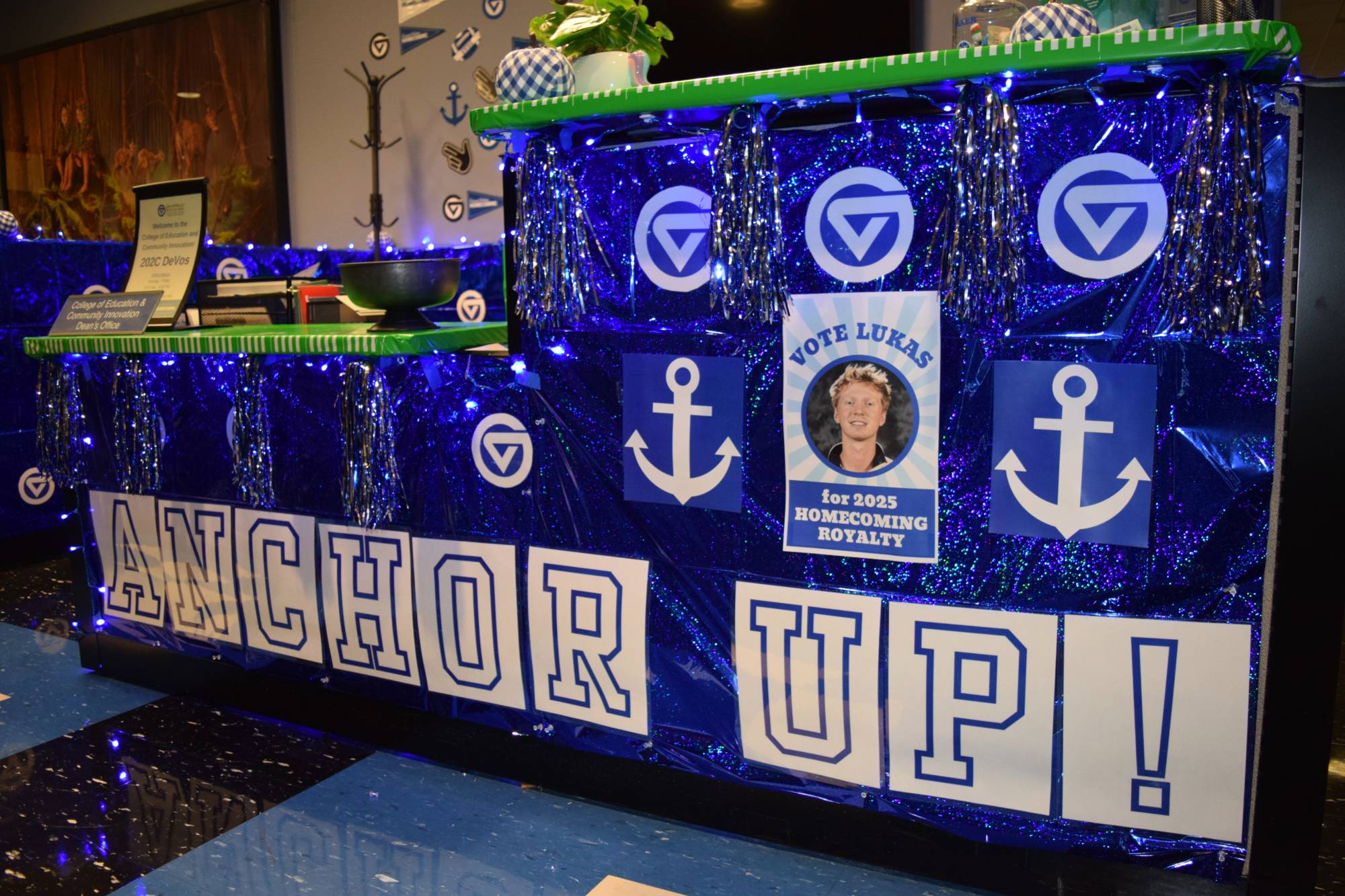 CECI Dean's Office Homecoming decor, front desk with "Anchor Up" sign